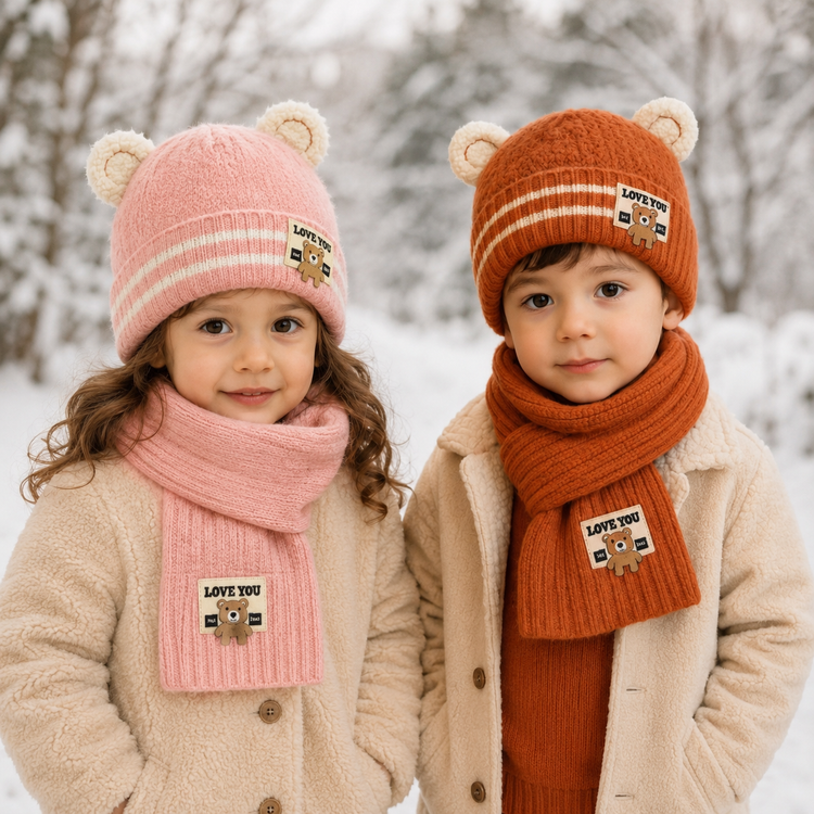 شال و کلاه تدی موهر گوشدار کد۱۰۸۸